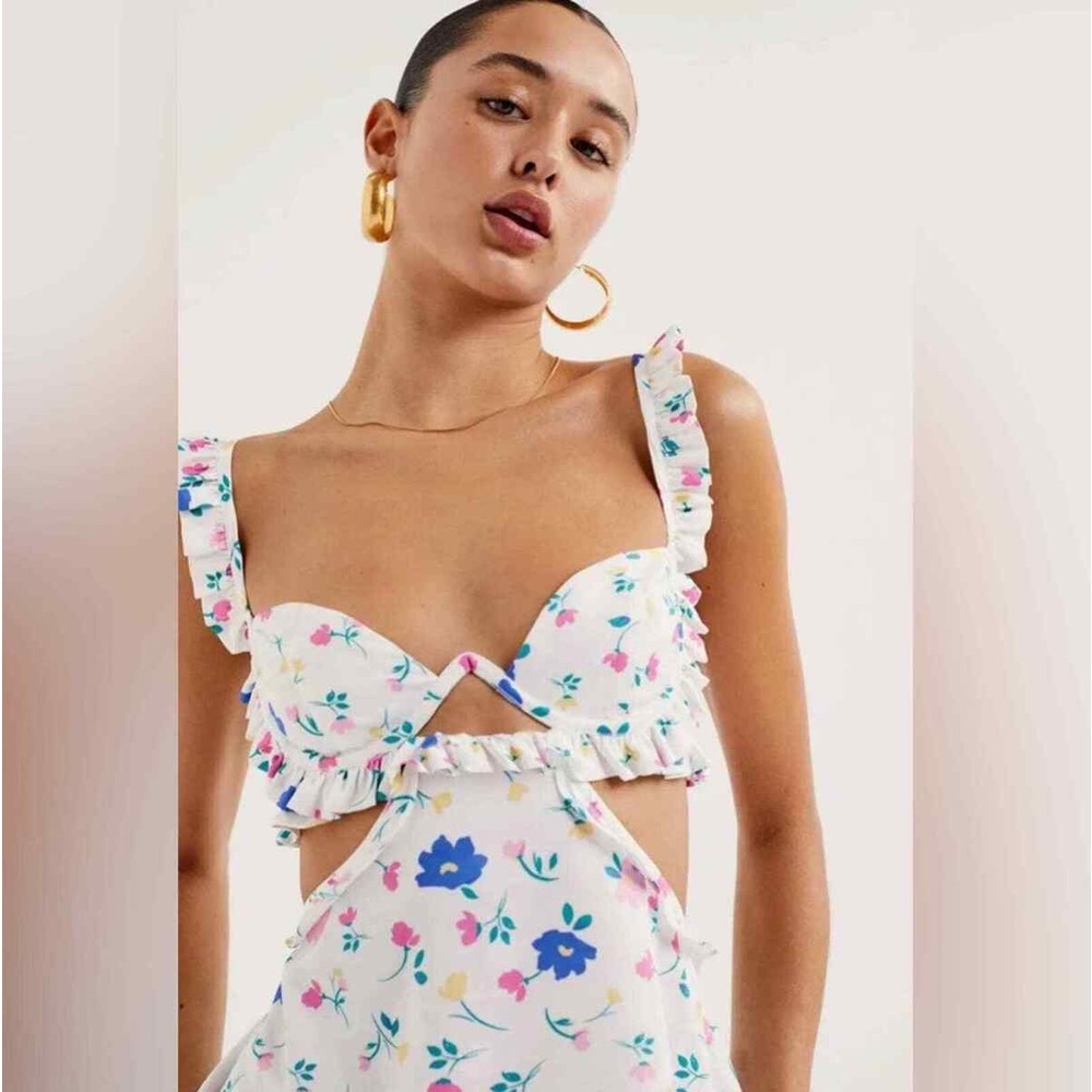 For Love & Lemons Farrah Floral Cut Out Mini Dress | SZ XS - Picture 2 of 7